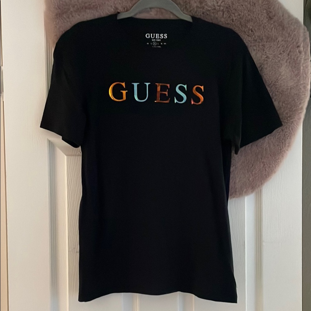 Guess Black Tee with Colorful Logo